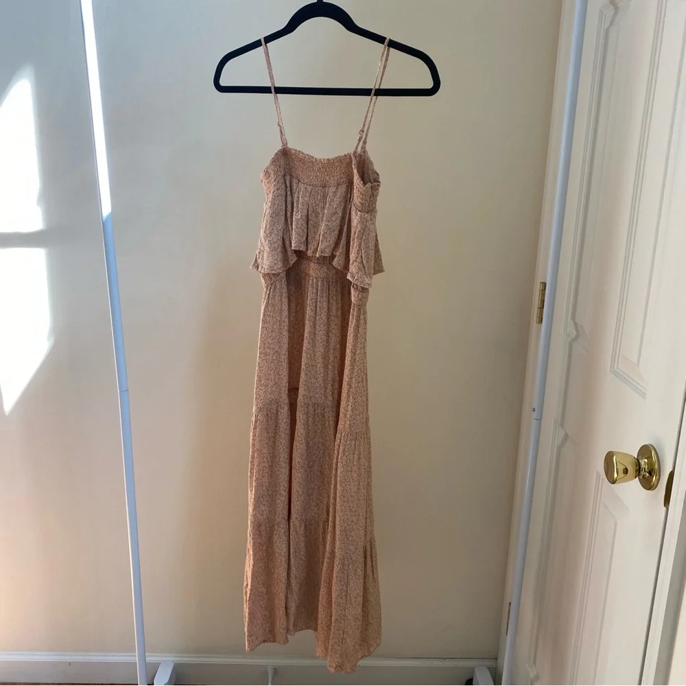 American Eagle floral print midi dress tiered smocked pastel pink Sz XS